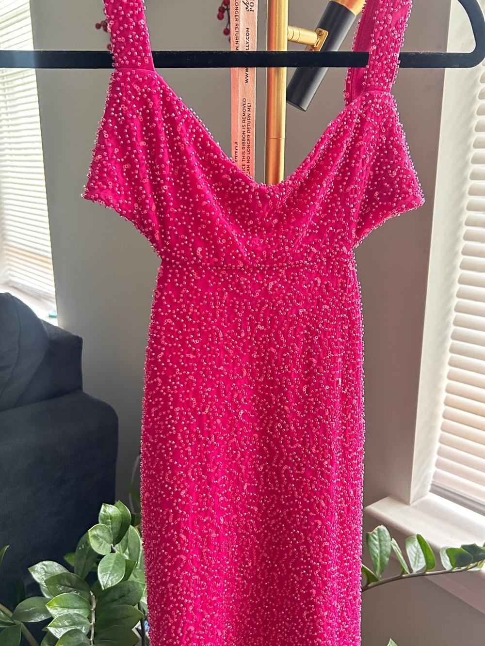 Oh Polly Emilion Fuchsia Embellished Beaded Cut Out Mini Dress